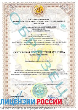 Образец сертификата соответствия аудитора №ST.RU.EXP.00014299-1 Нижний Архыз Сертификат ISO 14001